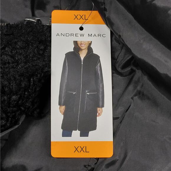 Andrew Marc Womens Teddy Sherpa Coat XXL Black Faux Leather Cozycore Jacket - Picture 9 of 12